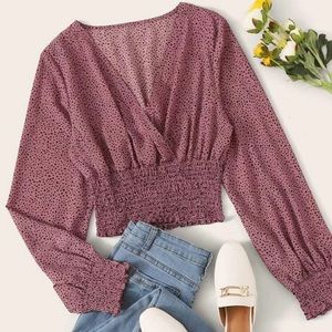 SHEIN Speckled Smocked Long Sleeve Top